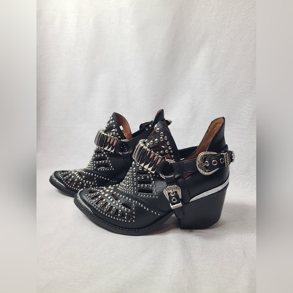 Jeffrey Campbell Calhoun Ankle Boot Black Silver Metal Studded Leather Sz 6 - Picture 2 of 11